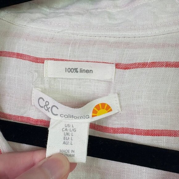 C&C California Women's 100% Linen Orange Striped Pull Over Tunic Top Size Large - Picture 5 of 11